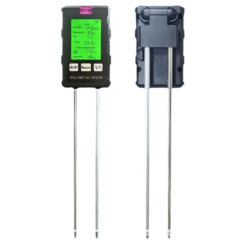 Soil Tester 6-in-1 Rotating Probe PH Moisture Temperature Sunlight Fertility Meter