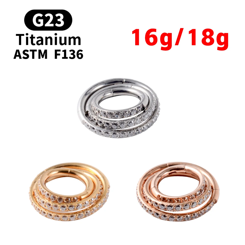 18G/16G Women\'s Round Earrings G23 F136 Titanium Nose Ring Hinge Clicker Open Diaphragm Nose Ring Fashion Lady Piercing Jewelry