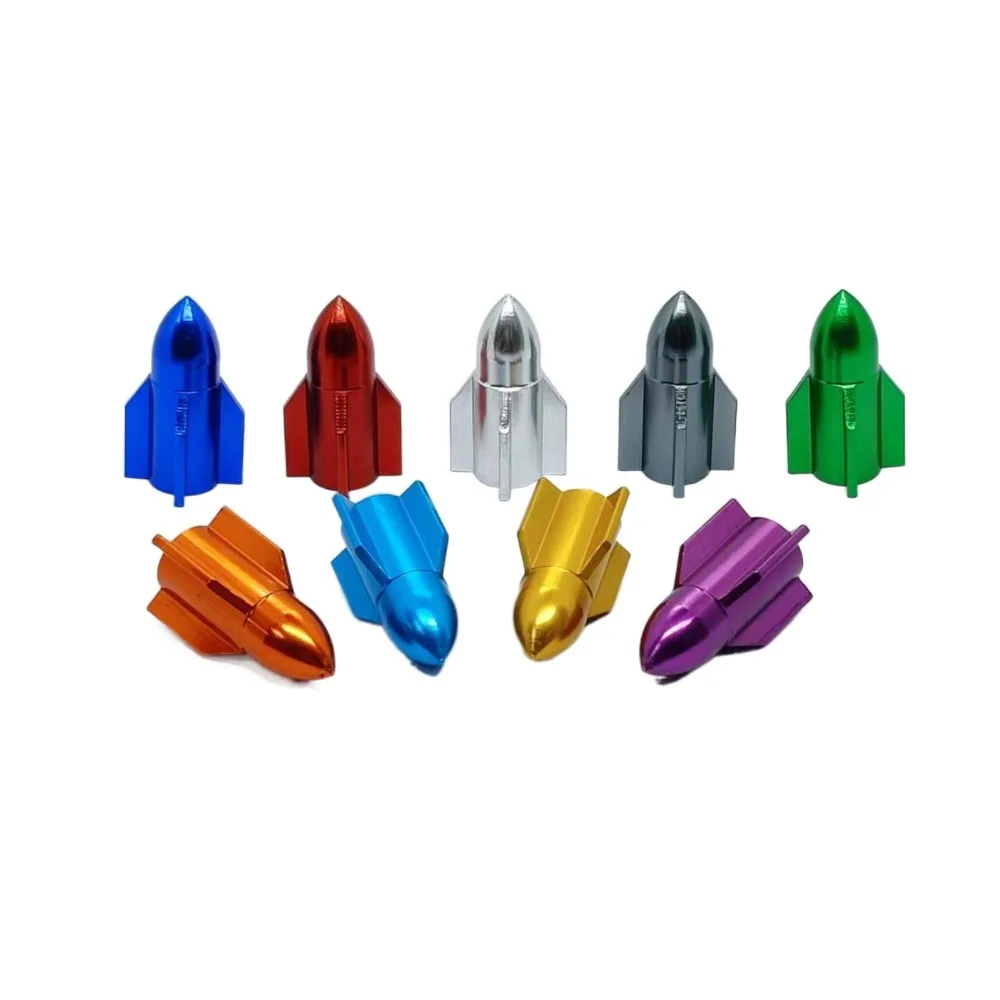 Aluminum Alloy Car Tire Valve Cap Multicolor Rocket Shape Motorcycles Air Dust Cap Universal Dustproof