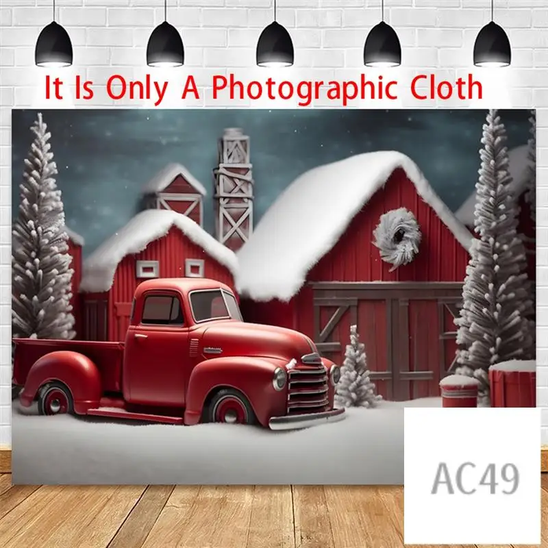 

C9-Christmas Background Cloth Party New Year Vintage Red Truck Children Photo Studio Photography Background Cloth