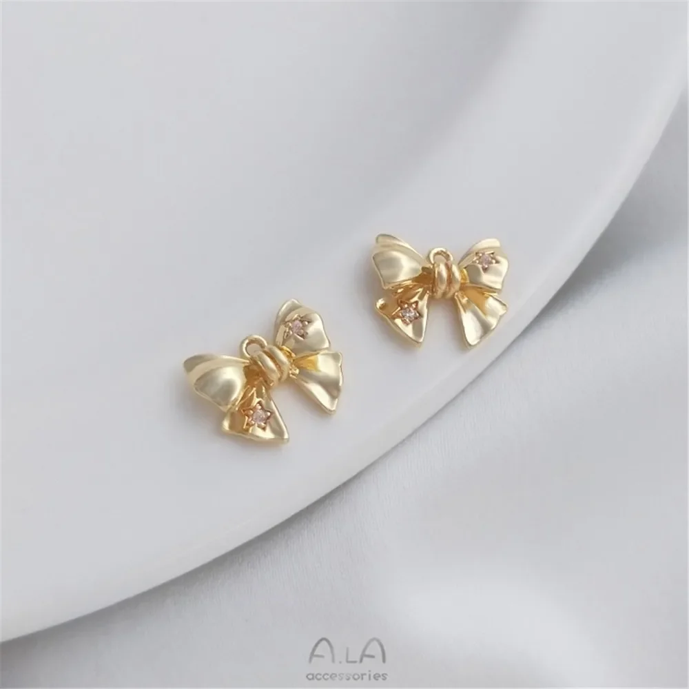 14K gold color set zircon three-dimensional bow pendant small pendant diy earring bracelet pendant