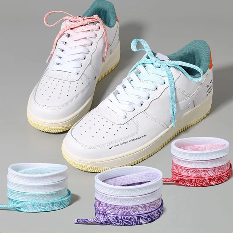 1 Pair Sports Shoelace Unisex Gradient Color Shoe Laces Printing Pattern Flat Shoelaces for Sneakers Canvas Shoes Accessories