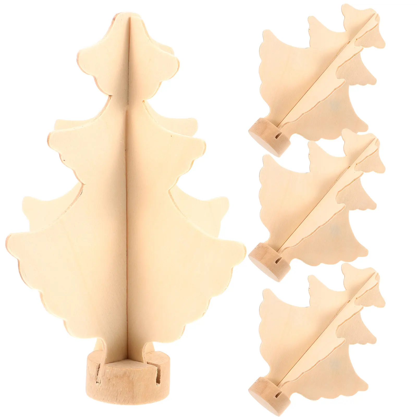 

4Pcs Wooden Christmas Tree Crafts Blank Cutouts Small Xmas Tree Unfinished DIY Christmas Decor Table Ornament Festival Adornment