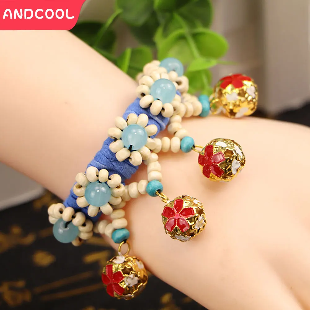 Andcool Retro Ethnic Bracelet For Women Jewelry Gifts Lucky Dance Performance Bell Bracelet Tie Dye Wristband Rope Bracelet