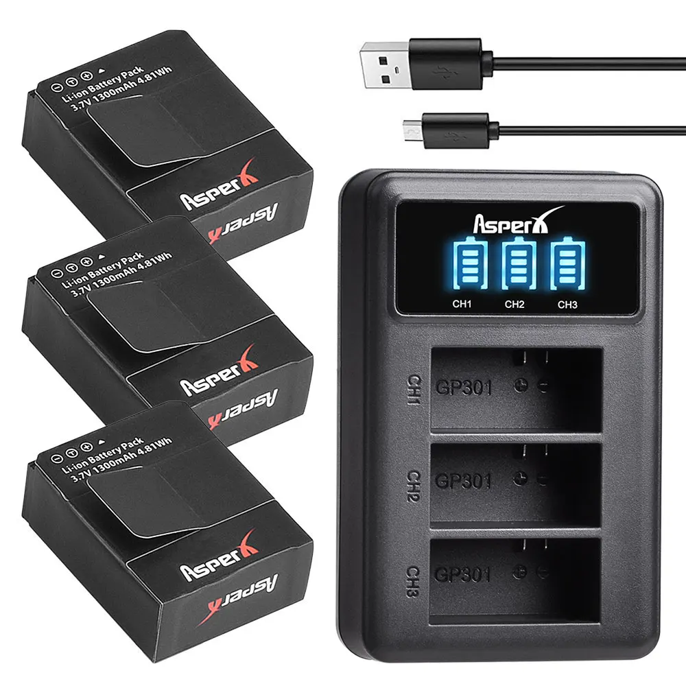 1300mAh AHDBT301 AHDBT-301 AHDBT 302 Battery Bateria + 3-Ports USB Charger  for Go Pro Hero3 Gopro Hero 3/3+ Li-ion Camera