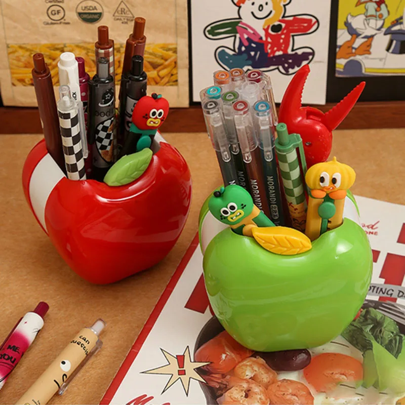 

Large Capacity Cute Apple Pen Holder Desktop Storage Desk Organizer Pencil Display Cup Simple Stationery Box Office Accessories