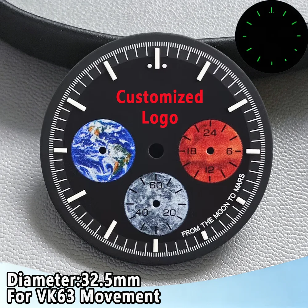Customized Logo Dial 32.5mm VK63 Dial DIY Private Logo Custom Painted Patterns Laser Print Logo Fit For Speed Master Watch Dial