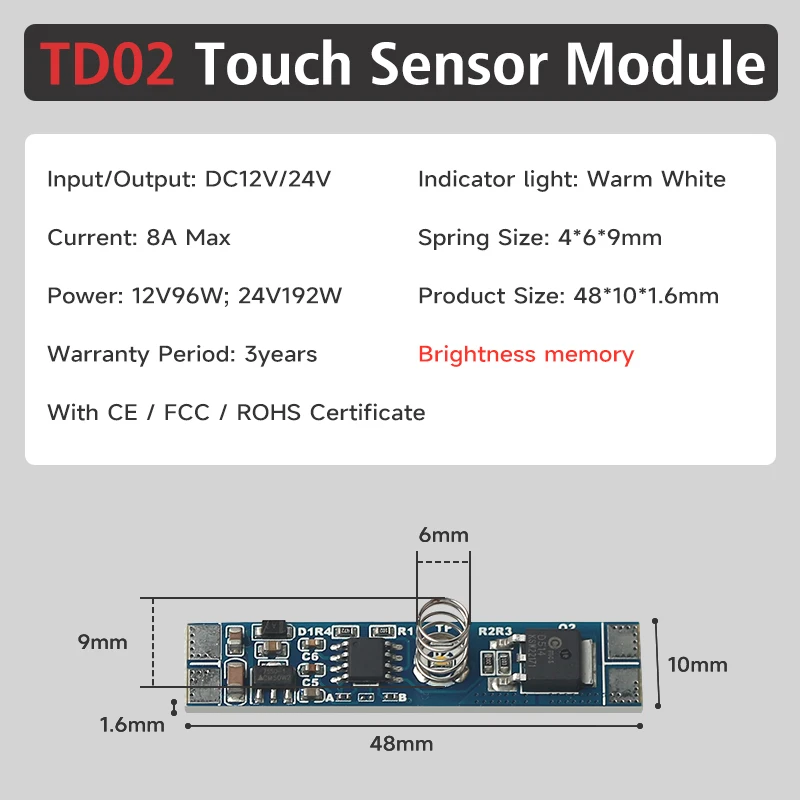 Led Light Touch Sensor Switch 12V 24V 8A 96W Kast Licht Touch Sensor Dimmer