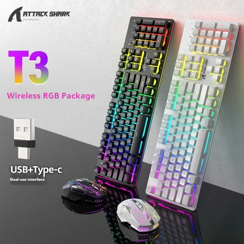 Imagem -02 - Ataque Shark-t3 Rgb Teclado sem Fio e Mouse Kit Painel de Metal Luz Design Ergonômico