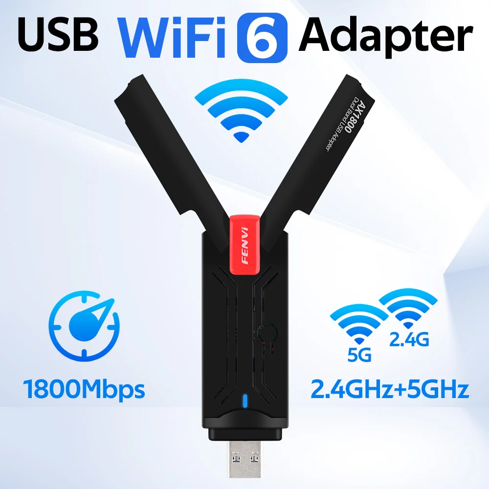 

fenvi Wifi 6 USB 3.0 Network Card 1800mbps USB Wireless Adapter 2.4G 5GHz Dual Band Antennas Wifi6 USB Dongle Windows 7 10 11