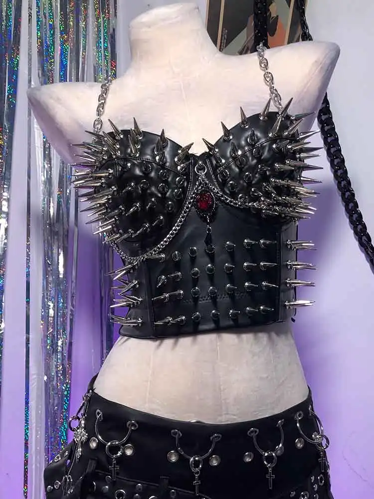 Spike Studded Rivet Goth E-Girls Punk Rock Grunge Hand Made Eco Harajuku Teen Gothic Y2K TOPS 90s Emo Kawaii DIY Club Wear Fairy