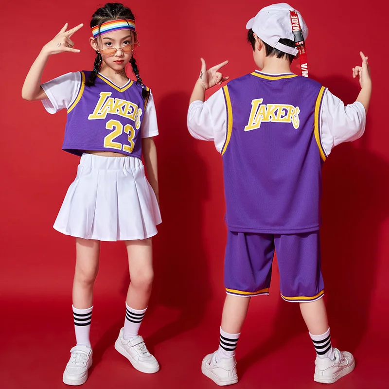 Zomer Jersey Hiphop Kid Jazz Dance Kostuum 4 Meisjes Jongens Tshirt Rok Shortballroom Danskostuums Podiumkleding