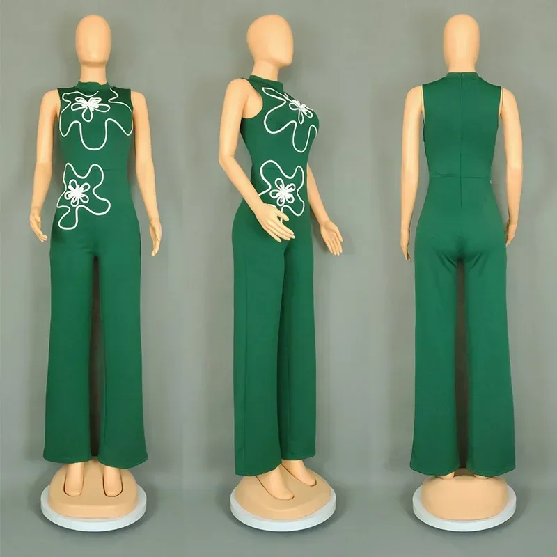 

Лето 2022, Дашики, элегантные модные женские зеленые комбинезоны в африканском стиле, широкие брюки без рукавов, вечерние офисные наряды