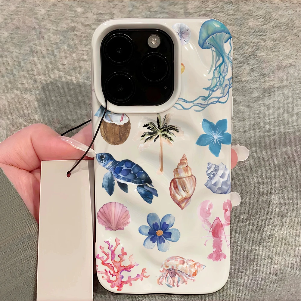Luxuriöse Ozean-Muschel-Kollage Handyhülle für iPhone 17 16 15 14 13 12 11 Pro Max 14 Plus 17 Air Falten-Wellen Weiche Silikonhülle – Detail 12