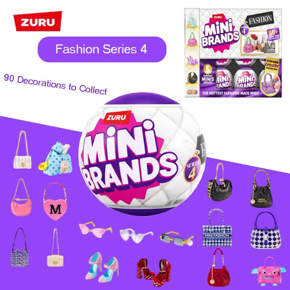 

ZURU Mini Brands Fashion Series 4 Surprise Mini Fashion Accessories Girls Handbags Miniature Blind Box Toy Ball for Kids