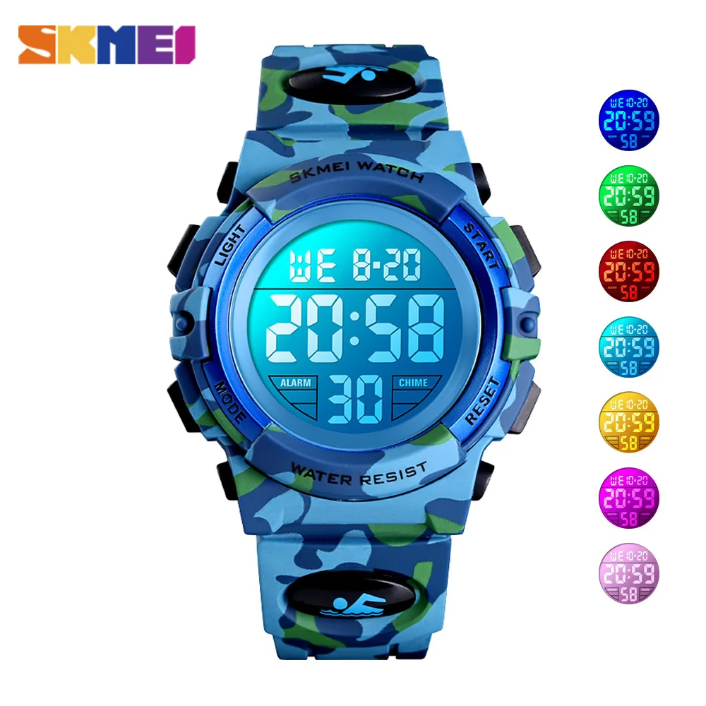 SKMEI-relojes deportivos militares para niños y niñas, pulsera electrónica resistente al agua hasta 50M, reloj de parada Digital