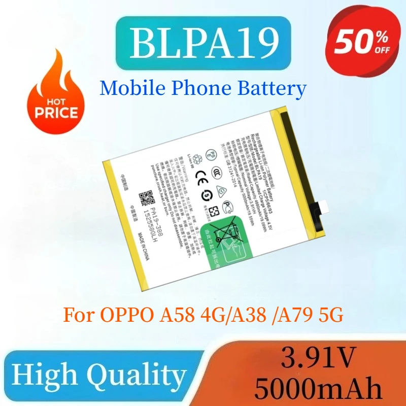 

New High Quality BLPA19 3.91V 5000mAh Mobile Phone Battery For OPPO A58 4G/A38 /A79 5G Large Capacity Replacement Battery