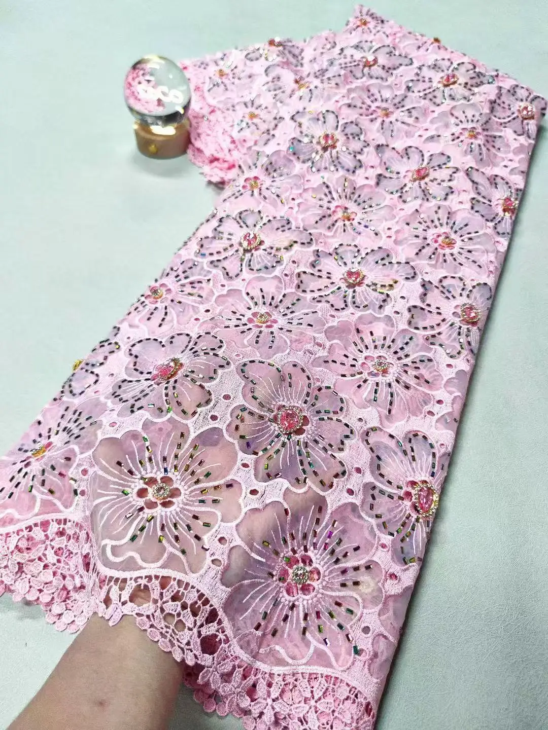 2025 Latest Guipure Cord Lace Fabric High Quality Royal Blue Sequin Beads Embroidery Mesh Lace Material For Luxury Party Sewing