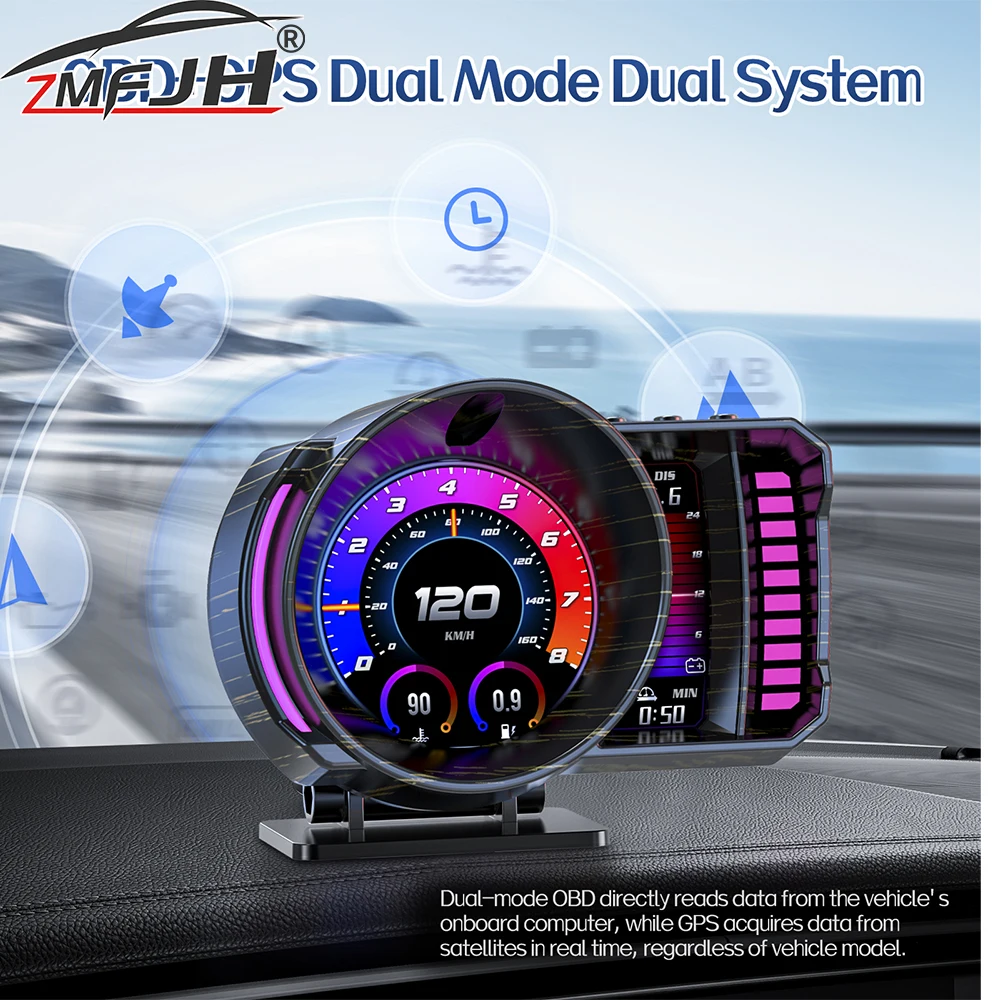 P28 OBD Car Gauge GPS Speedometer Head Up Display Water Temp RPM Tachometer Voltage Gauge Fuel Consumption On-Board Computer