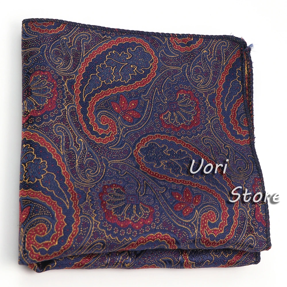 Vintage paisley masculino design britânico floral impressão bolso quadrado lenço de poliéster vermelho como terno lenço no peito acessórios