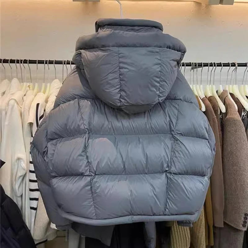 

Solid Color Stand Collar Hooded Cotton Jacket for Women Winter New Zipper Warm Cotton Coats Korean Casual Thick Outerwears