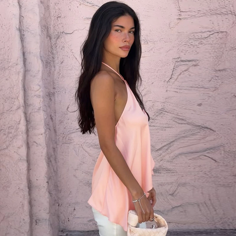 Hugcitar Modisches Neckholder-Top mit Schnürung, Rückenfreies, Unregelmäßiges, Einfarbiges, Sexy Crop-Top für Damen, Niedliche Kleidung für Strand, Urlaub und Party – Detail 19
