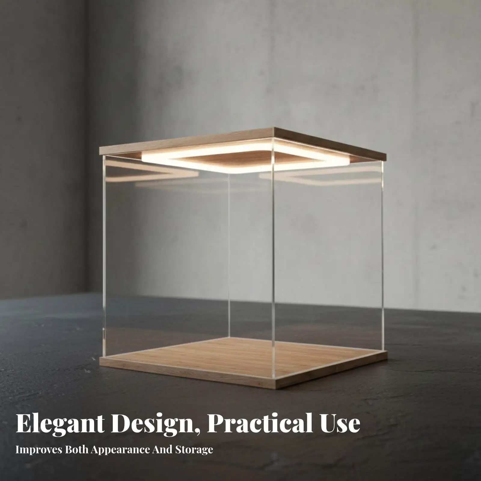 Lighted Display Display Assembled-in Lighted Acrylic Showcase Glueless Assembly Stackable Acrylic Case for Collectors, Desktop,