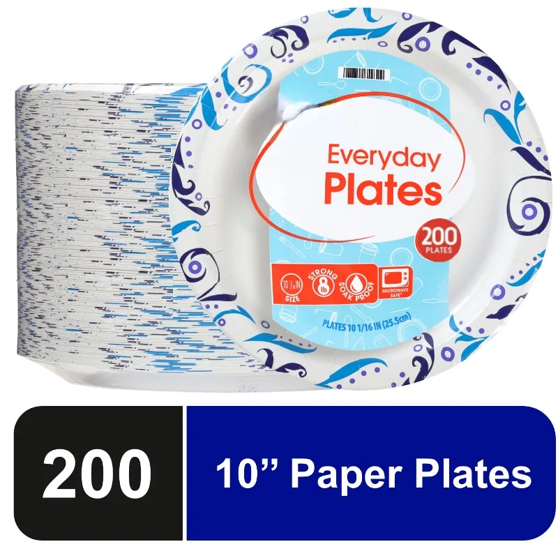 

(2 pack) Great Value Everyday Strong, Soak Proof, Microwave Safe, Disposable Paper Plates, 10 in, Patterned, 100 Count