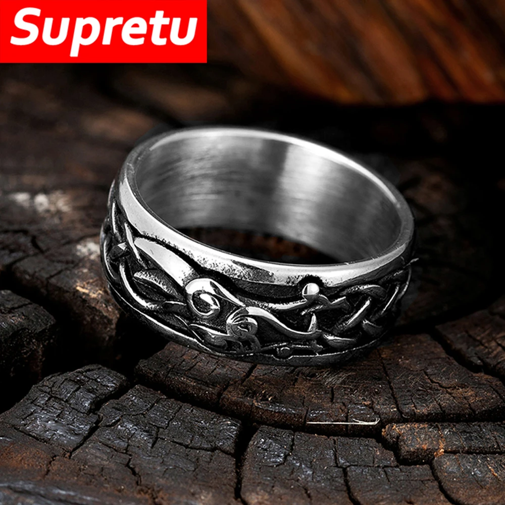 Never Fade Viking Jormungand Rings Men Stainless Steel Norse Mythology Midgard Serpent Rune Finger Ring Amulet Male Jewelry Gift