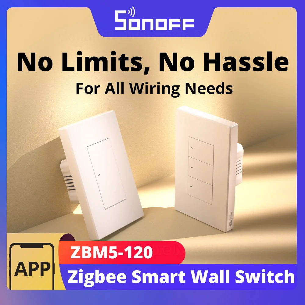 

SONOFF ZBM5-120 Умный настенный переключатель Zigbee Голосовое управление через приложение eWeLink Alexa Google без нейтрального провода Реле Отключение Smart Scene