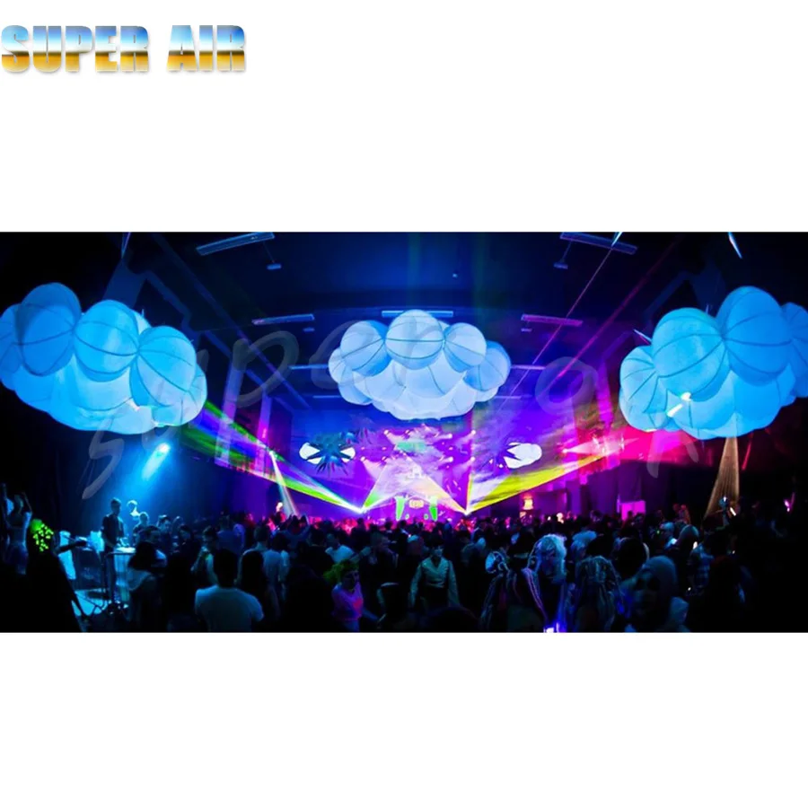 Customized design nice hanging decoration inflatable white cloud with led light for stage