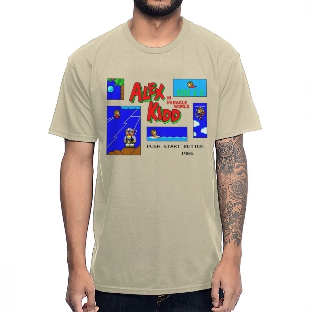 Cartoon Natural Cotton la Camiseta  Retro Plus Size Alex Kidd In Miracle World Game Pixel 8 Bit T shirt  harajuku