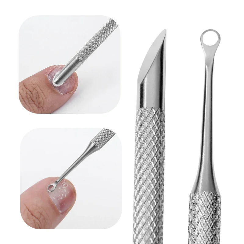 Nail Double-ended Use Stainless Steel Circle Beveled Head Cuticle Pusher Remover Manicure Sticks Tool Nails Accessories