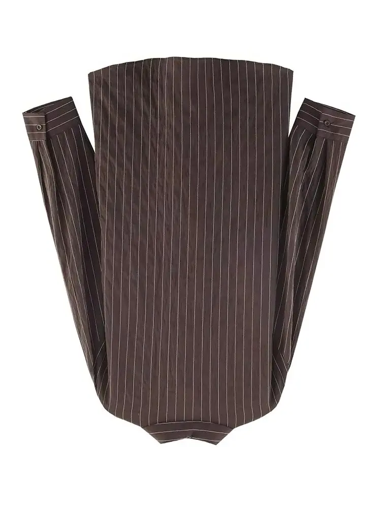 

HH Women Fashion Turn-down Collar Buckle Decoration Striped Long Sleeve Blouse Female High Street Single-Breasted Casual Shirt