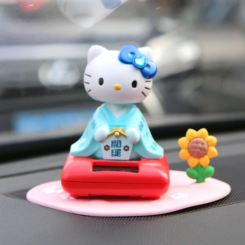 

MINISO Hello Kitty Car Solar Shake Head Doll Desktop Anime Japanese Cute Car Decoration Kimono Figure Cartoon Girl Birthday Gift