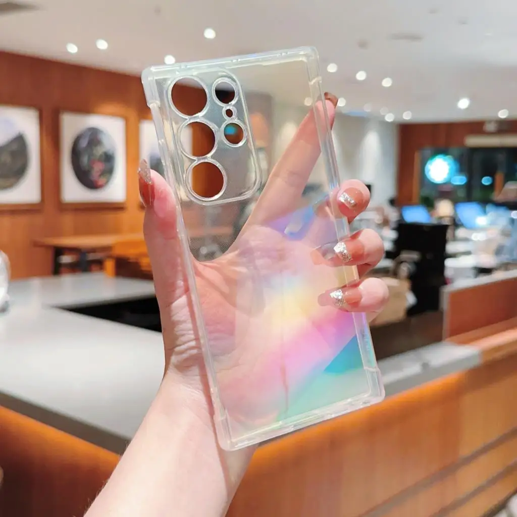 Luxe Gradiënt Regenboog Laser clear Case Voor Samsung S23 Ultra S22 Plus S21 S20 FE A54 5G a53 A52 A34 A14 A13 A33 bumper cover