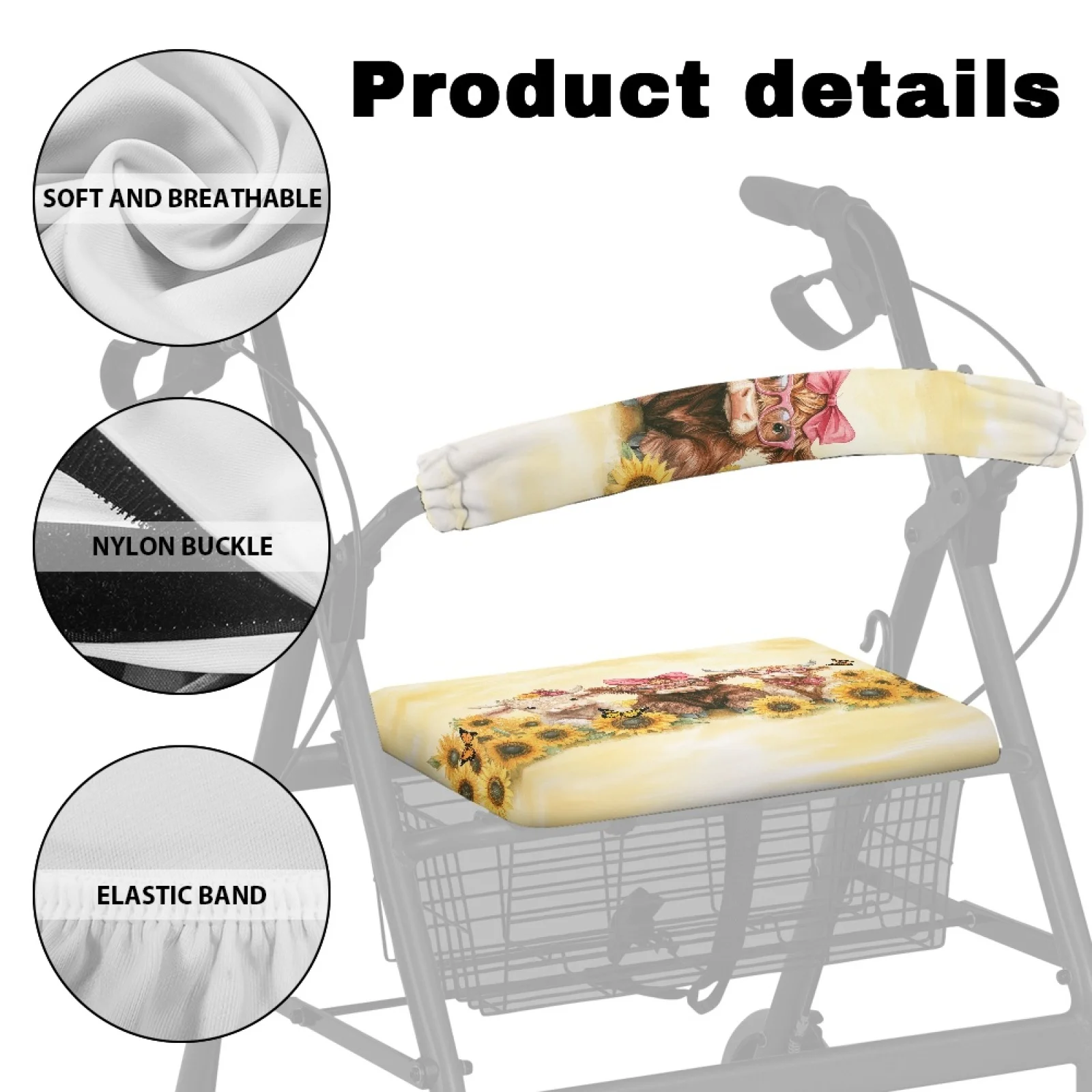 Coloranimal Sunflower Highland Cow Print Pack of 2 Walker Seat Cushion Walker Seat Cover for Women Outdoors - view 5