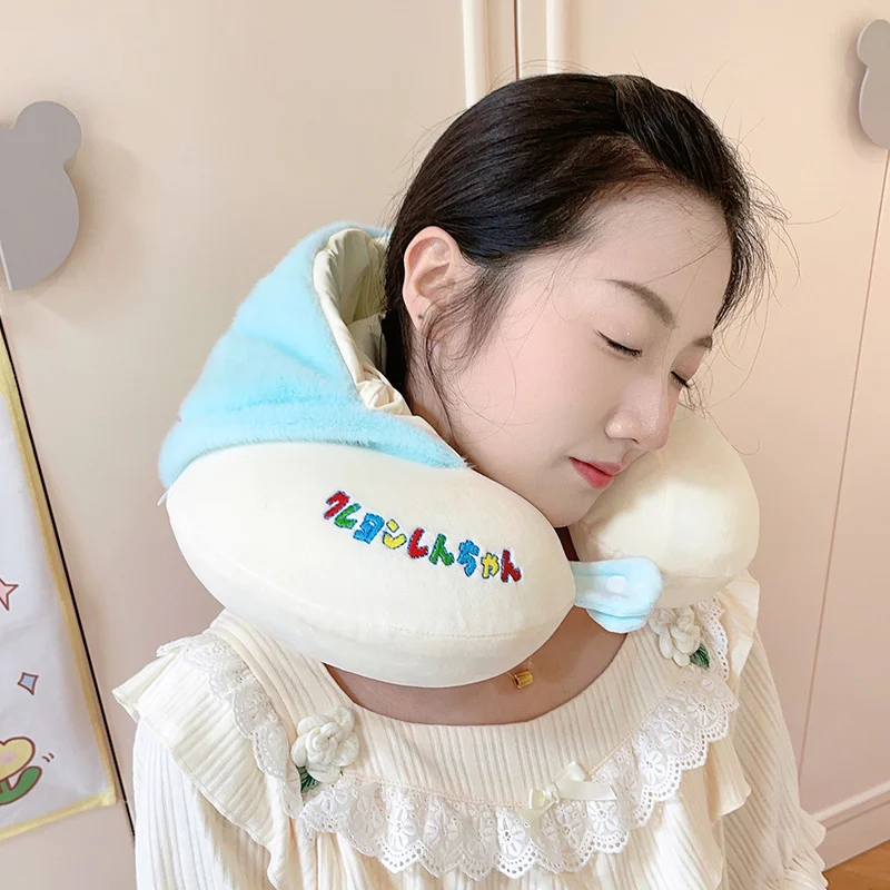 영화 애니메이션 만화 크레용 신짱 U자형 후드 목베개 여행용 블랙아웃 낮잠베개 사무실용 모자베개 선물