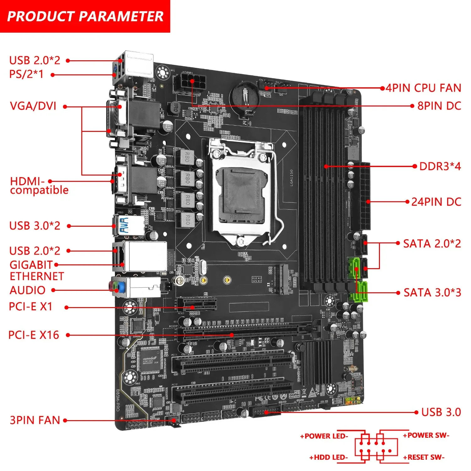 Placa madre MACHINIST B85M PRO para LGA 1150 Intel Core I3 I5 I7 CPU compatible con memoria RAM DDR3 ranura M.2