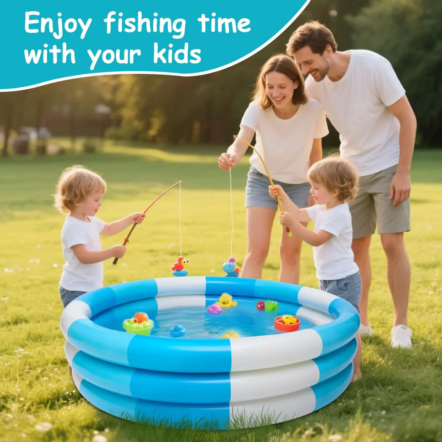 Inflatable Kiddie Pool 3 Rings Round Stripe Blow Up Swimming Pool for Baby Kids Portable Water Splash Play Toys for Summer Party