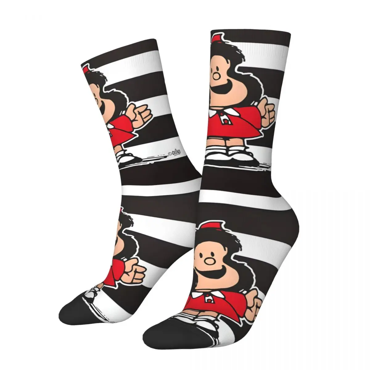 White And Black Line Mafalda Hip Hop Retro Men\'s Socks Unisex 3D Printed Funny Sock Gift