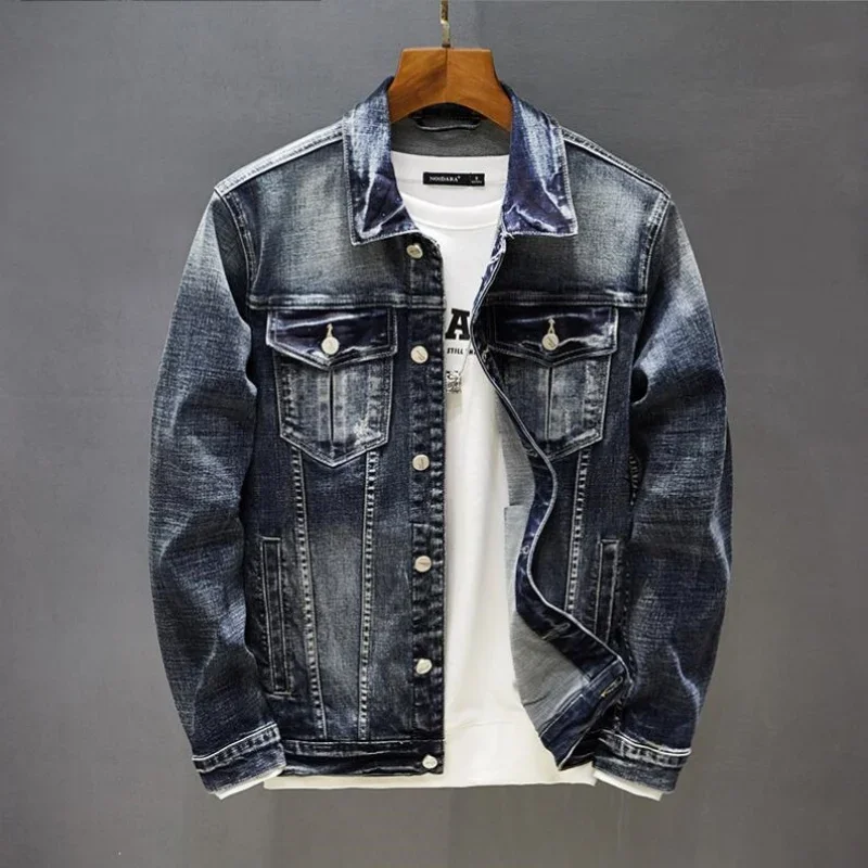 Autumn Men High Quality Stretch skinny denim jacket Button Retro Slim Street Wear Motorcycle Casual jeans Jacket Plus Size 5XL