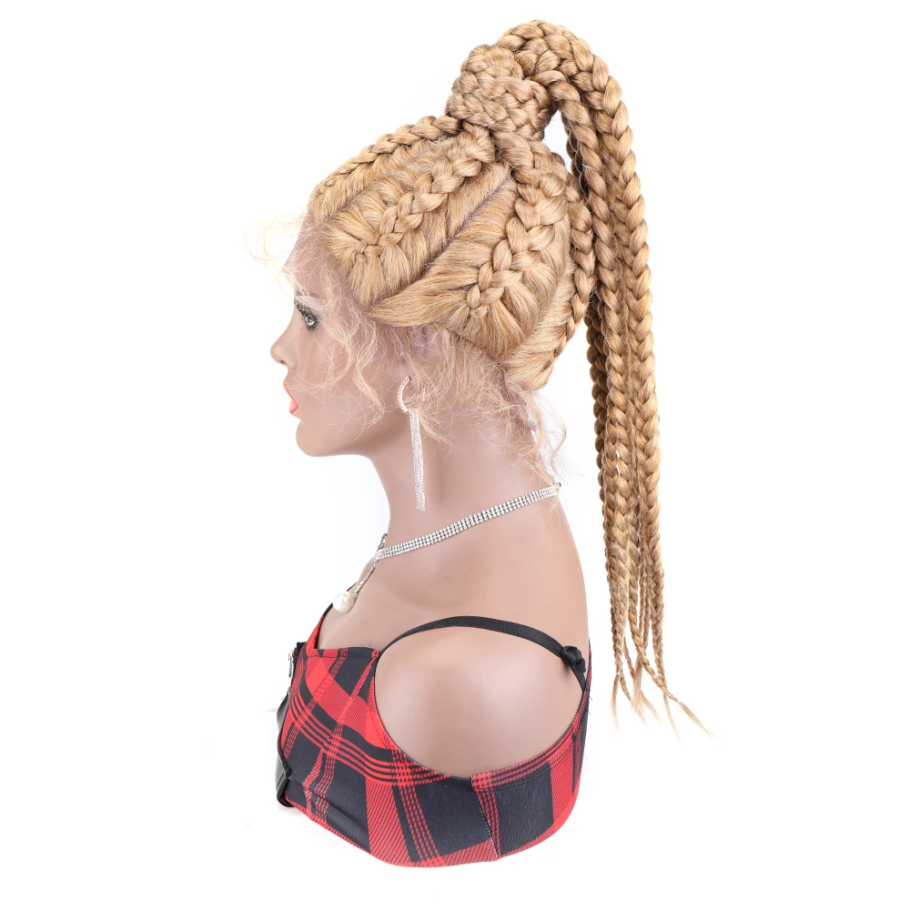 30 Inches Lace Front Synthetic Braided Wigs Synthetic Lace Front 8 Braided Ponytail Wigs African Braiding Hair with Baby Hair