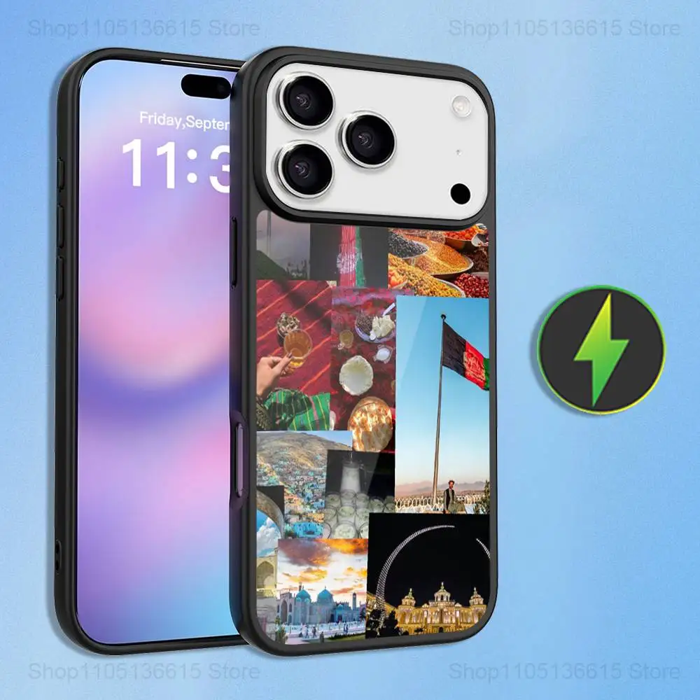 حافظة هاتف فنية بعلم أفغانستان لهواتف iPhone 16,15,17,14,13,12,11,Pro,Max,Plus,Air Mini,Magsafe,حافظة شحن لاسلكية مغناطيسية