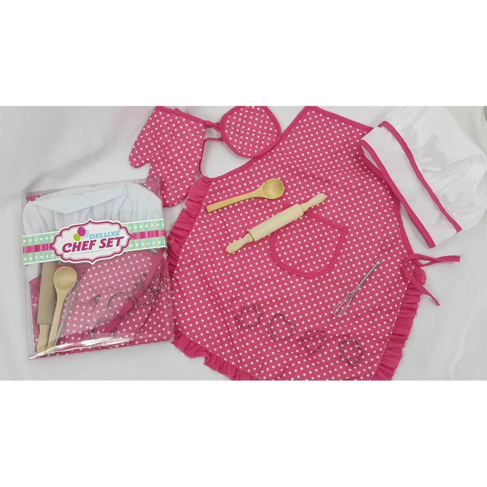 

11 Pcs Children's Apron Set Kids Gifts Cooking Mitt Utensils for Play Kitchen Wooden