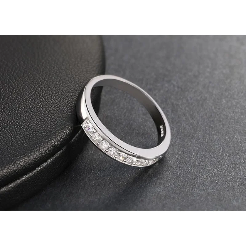 S925 Sterling Silver Diamond Bar Ring Single Row Engagement Eternity Wedding Band for Couples Women's Fashion Jewelry
