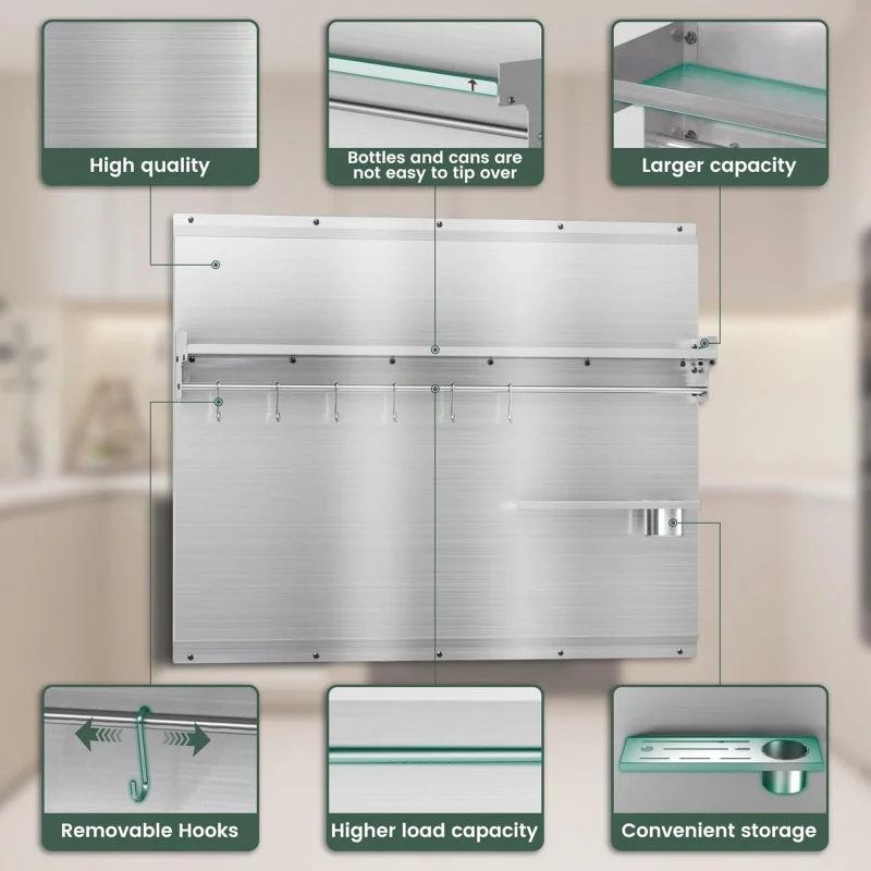 36 x 24 Inch Stainless Steel Backsplash with Shelf,  Stove  Range Hood Backsplash