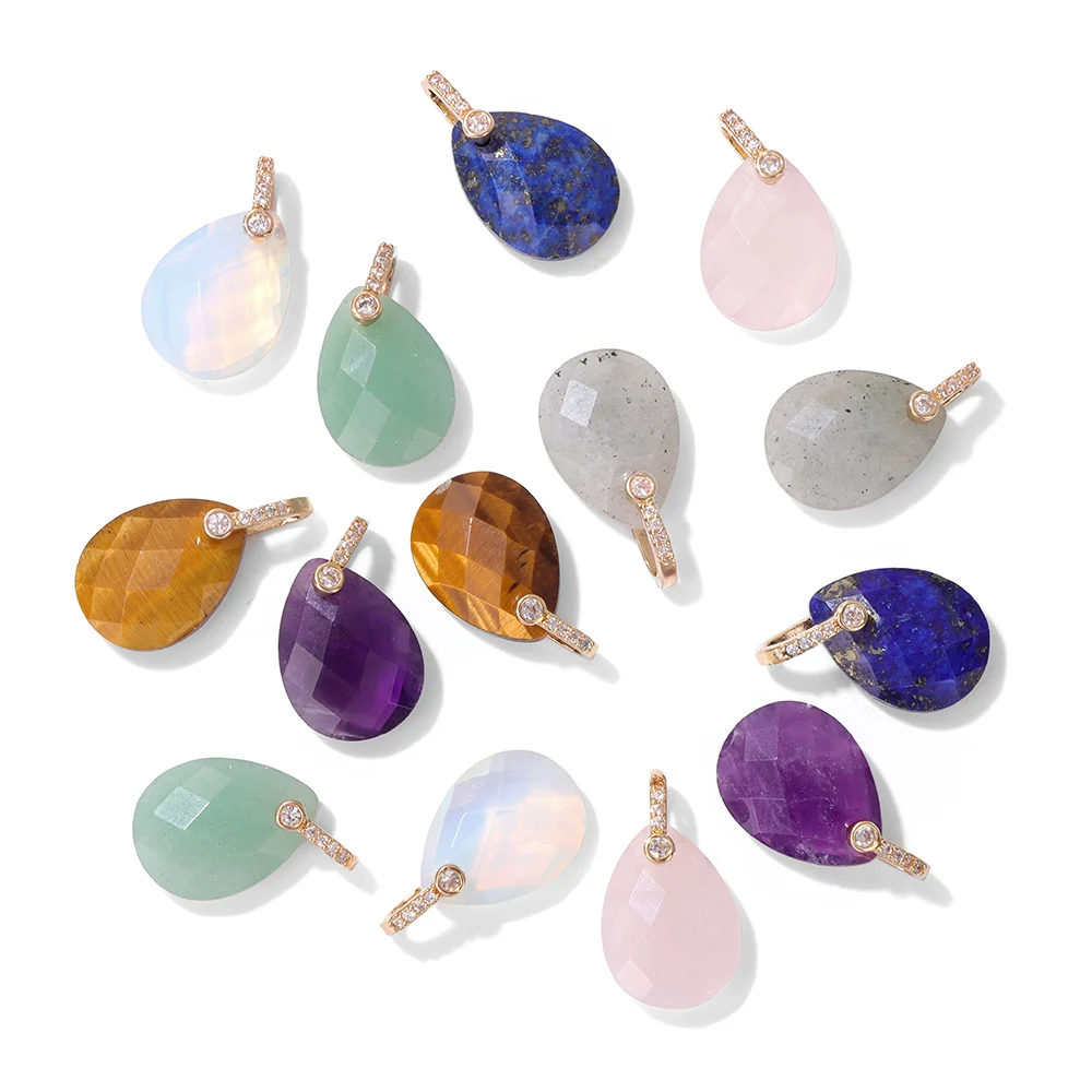 5pcs Faceted Water Drop Pendants Exquisite Quartz Labradorite Lapis Pendants Accessories For Handmade Jewelry Wholesale