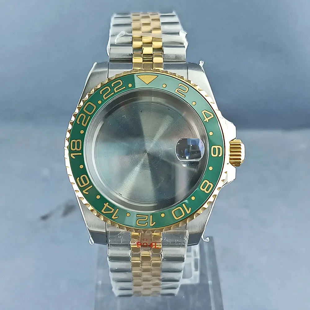 Корпус часов NH34 NH35 NH36 серебристо-золотой, 40 мм, подходит для механизма NH34 NH35 NH36, 120 кликов, корпус из нержавеющей стали, сапфировое стекло