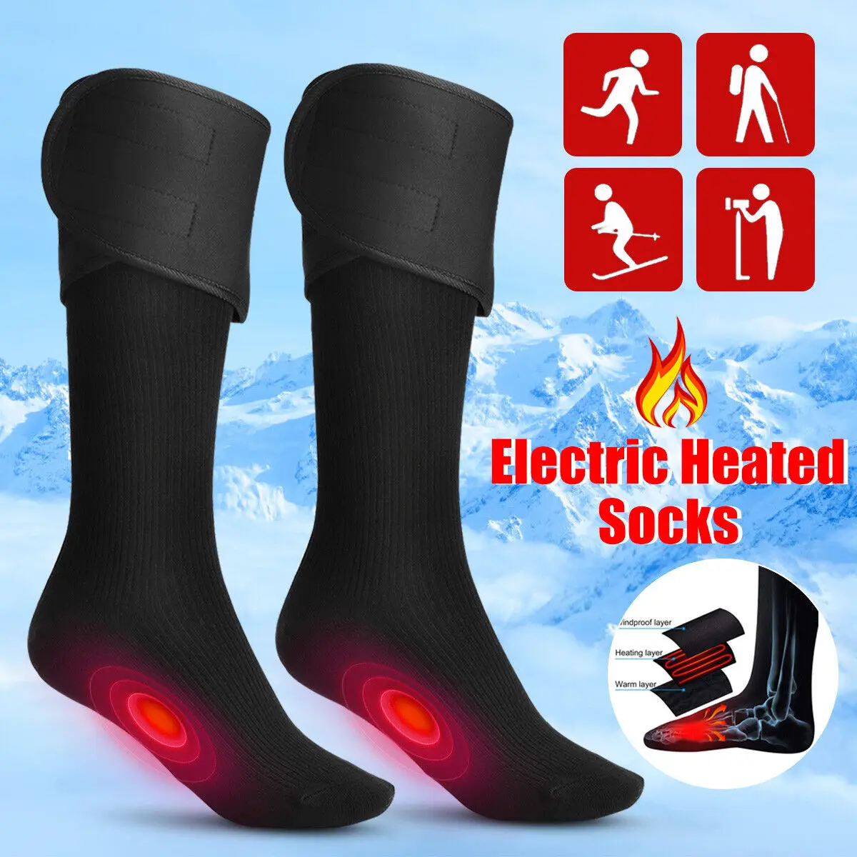 Electric Heated Socks Boot Feet Warmer Winter Outdoor Men/Women Thermal Heater